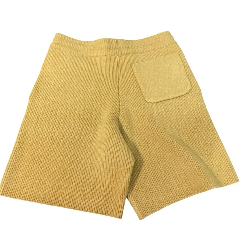 Frame Wide-Leg Ribbed Cashmere Drawstring Shorts Yellow mustard summer knitted